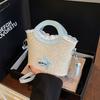 Simple Letter Bow And Lace Decoration Women Grass Woven Shoulder Bag For Daily Casual Use