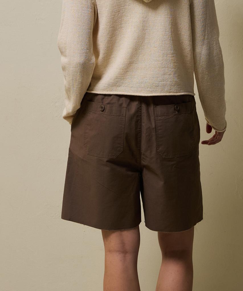 SHINE ON YOU Cotton Utility Elastic Waist Half Pants. _ Dark Brown
