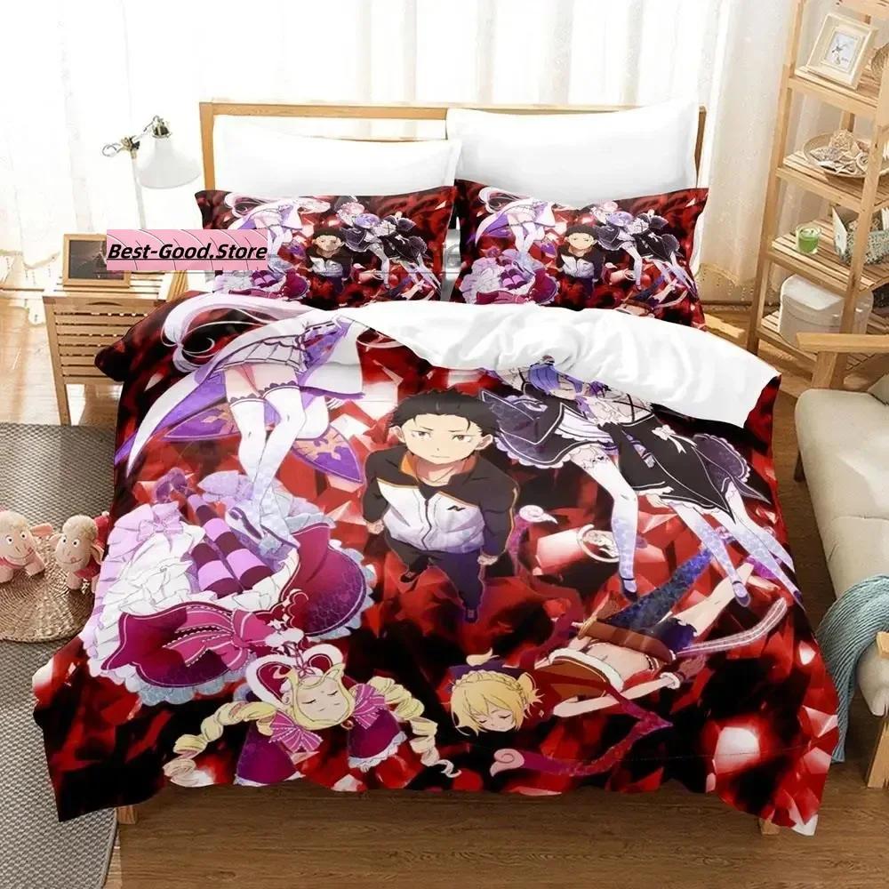 Комплект постельного белья Re Zero Single Twin Full Queen King Size Комплект постельного белья Aldult Kid Bedroom Duvetcover Sets 3D Print Anime Bed Sheet Set