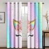 Cheap Cartoon Thin Curtains Rainbow Unicorn Horse Children's Kids 2 Pieces for Living Room Bedroom Window Decor