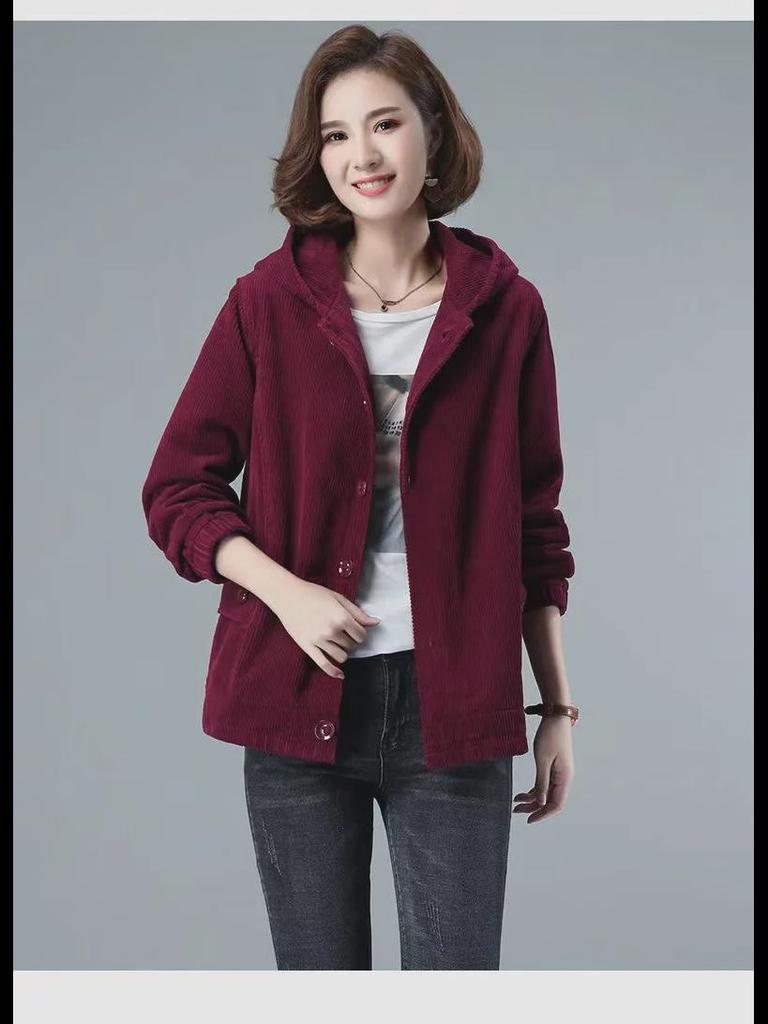 New Women's Corduroy Jacket: Velvet-Lined, Thick Arctic Velvet, Casual Loose Fit - Ideal for Middle-Aged Moms