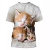 Летняя 3D футболка с принтом кота, модная, милая, с анималистической тематикой, мужская, женская, повседневная, удобная, с коротким рукавом, с круглым вырезом