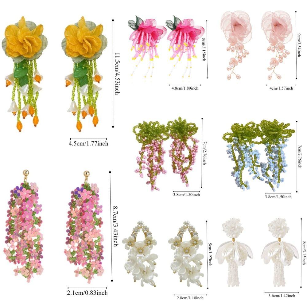 Exaggerated Beach Earrings Crystal Petals Stud Earrings French Style Flower Dangle Earrings Gifts