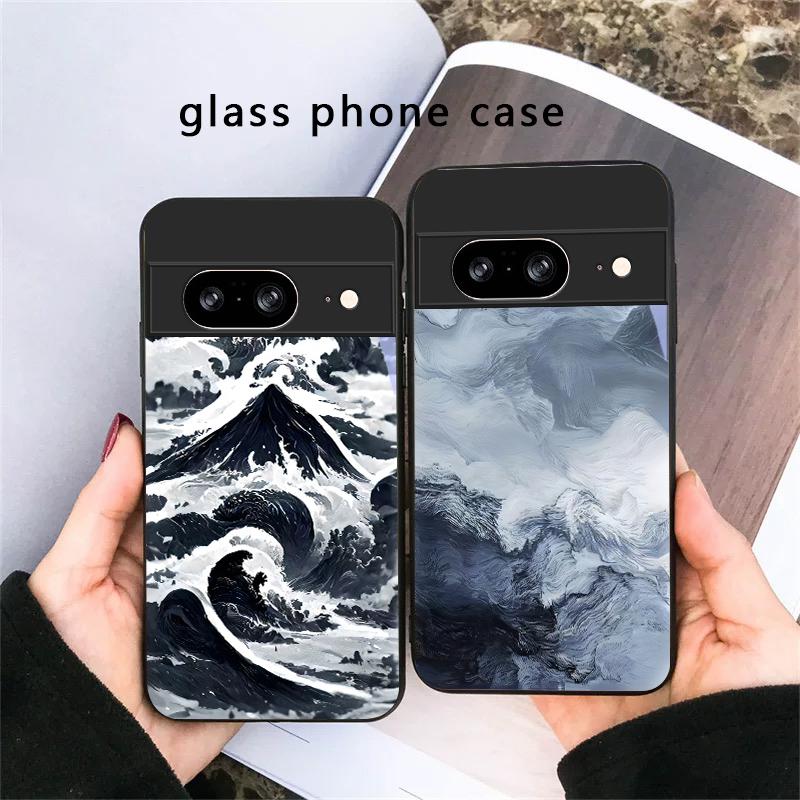Абстрактные Современные Волны Для Google Pixel 8 7 9 10 Pixel 10 Pro XL Pixel 9 Pro XL Pixel 8a 7a Pixel 7 Pro Черный Стеклянный Чехол Для Телефона