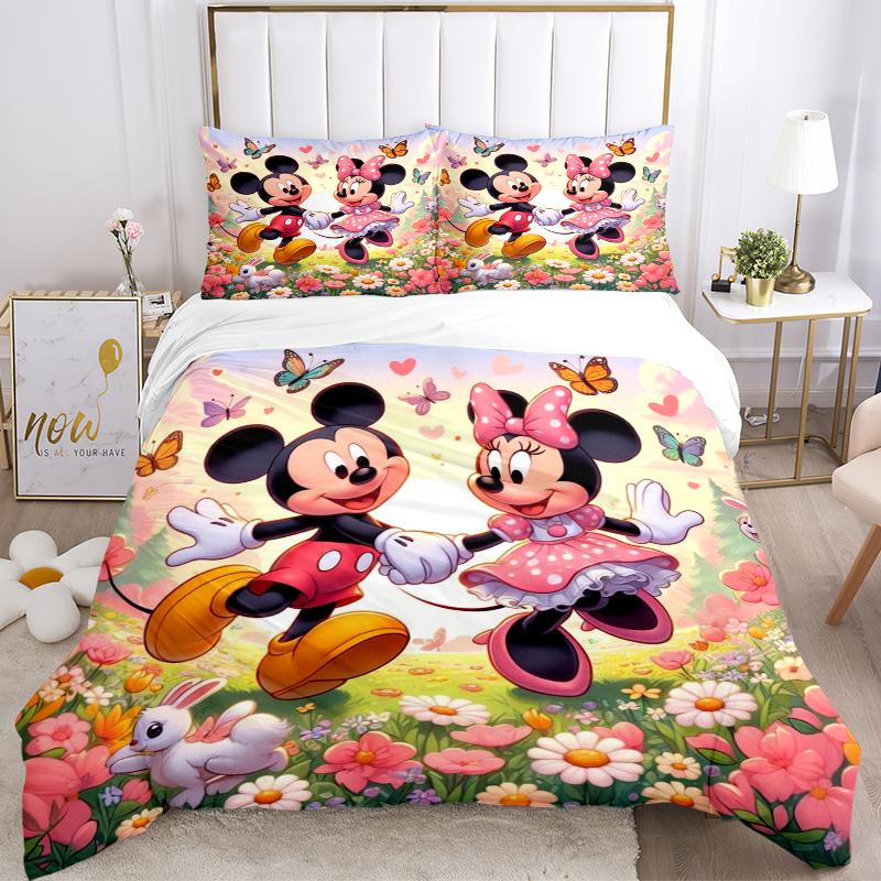 3Pcs Mickey Minnie Flowers Bedding Sets For All Sizes New 3D Printed Bed Cover Comforter Duvet Cover Pillowcase Bedroom Decoration