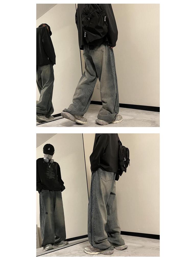 Мужские джинсы широкого кроя в американском ретро-стиле 2024 года - Модный свободный прямой крой для весны и осени