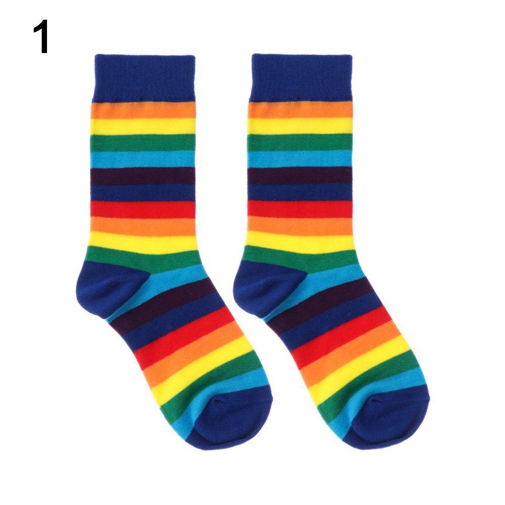 Street Skate Casual Sports Elasticity Sweat Retro Harajuku Long Sock Cotton Socks Rainbow Striped