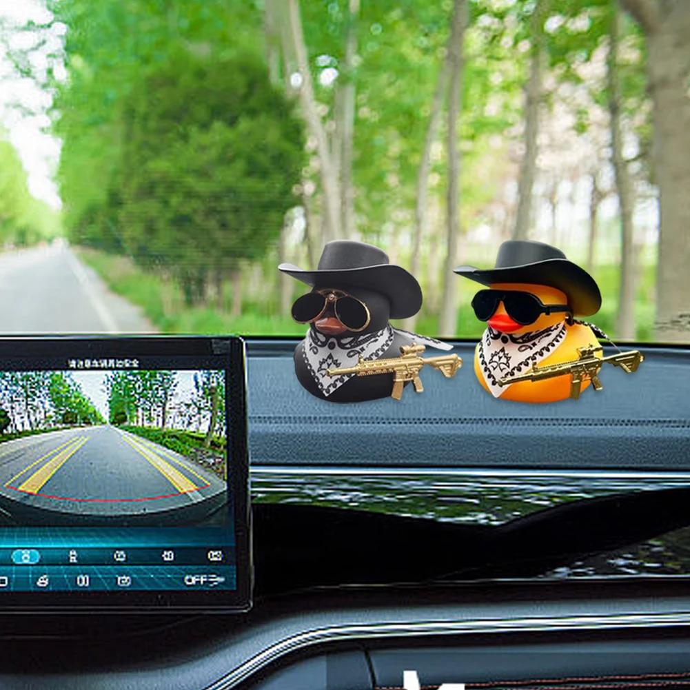 Car Interior Center Console Decoration Ornaments Cool Western Black Duck with Scarf Sunglasses Auto Interior Ornament