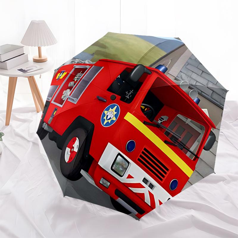 Fireman Fire trucks Themed Travel Umbrella-8 Ribs Automatic Opening and Closing, Portable Folding Design, Compact and Stylish Umbrella Suita
