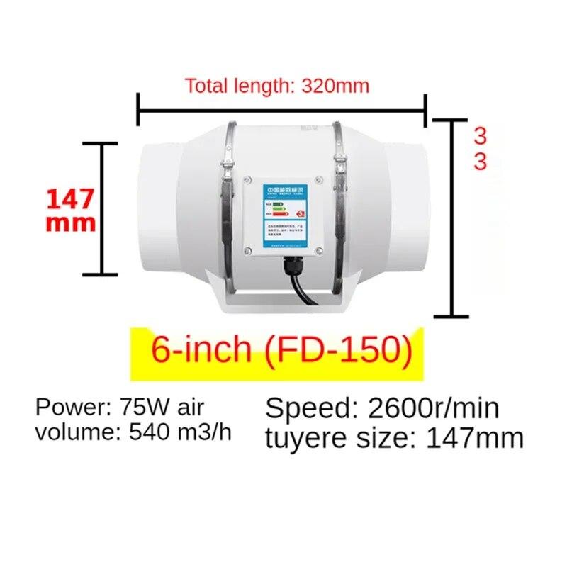 220V 4/5/6 Inch Low Noise Inline Duct Hydroponic Air Blower Fan Exhaust Fan for Home Bathroom Ventilation Grow Room