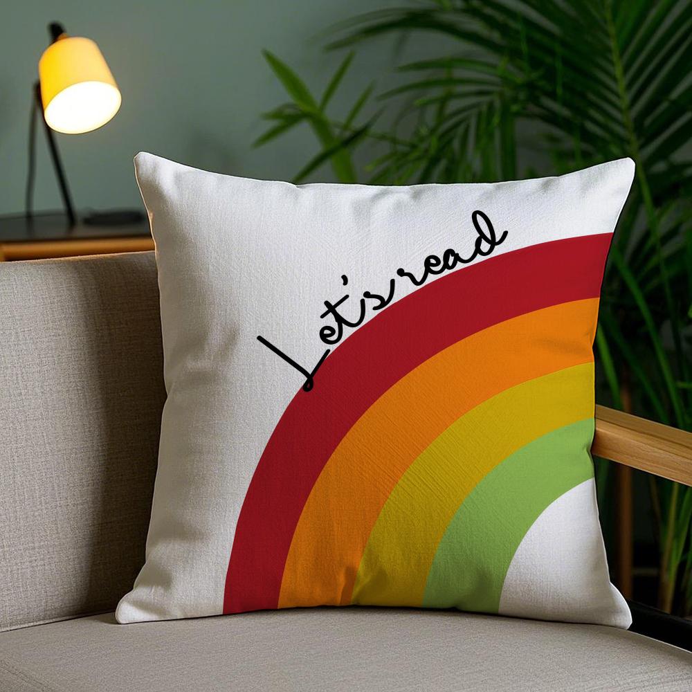 English Education Cushion Cover Plush Fabric DoubleSided Printed Invisible Zipper Sofa Pillow Case Home Bedroom Decor