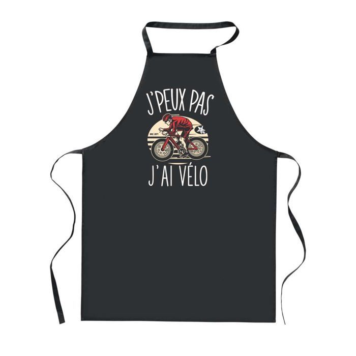 Tablier de cuisine - PLANETEE - J'peux Pas Cyclisme Vélo - Noir - Imprimé Cyclisme - 90x60 cm