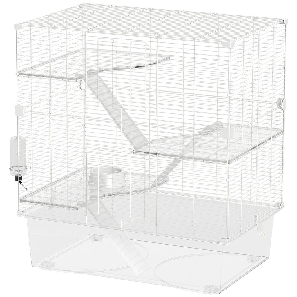 Multi-Level Rodent Cage with Accessories Included, Made of Steel, PET and PS, 73x47x80 cm, White