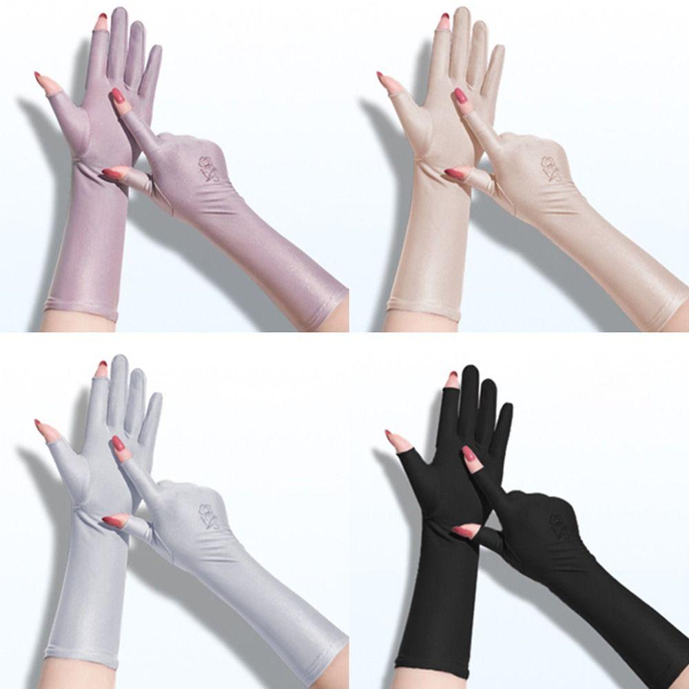 Women Girls Mid-long Slip Resistant Driving Gloves Etiquette Gloves Sunscreen Gloves Anti UV