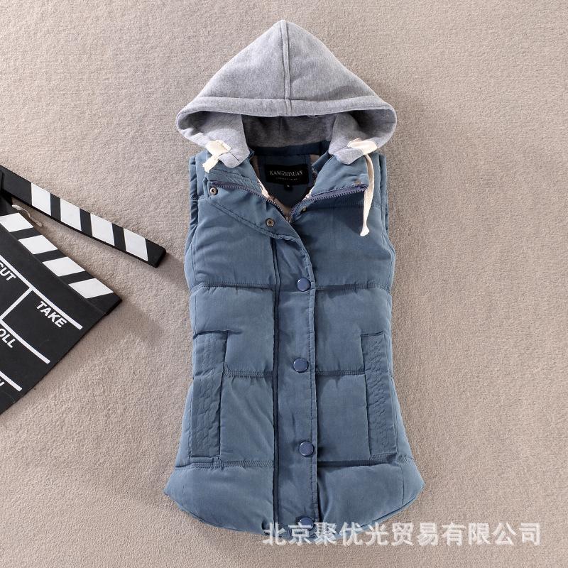 Casual hooded cotton vest women, removable sweater hat cotton vest, basic versatile women's clothing vest, one generation
