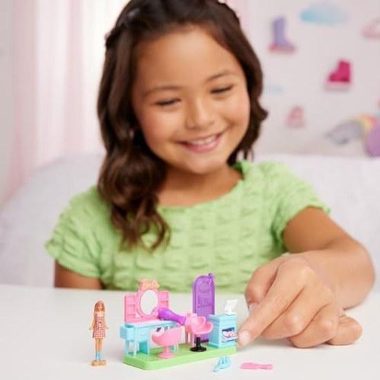 Barbie Mini Land Hair Salon Dress-Up DollHouse Role PlayPretend Play Micro Doll Included Playset Ages 6 Up Pink JCR32