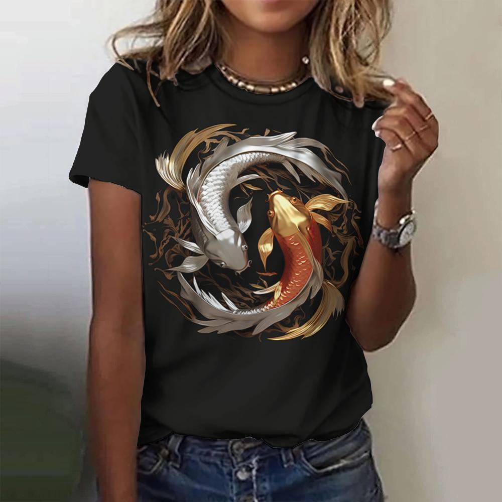 Women's T-shirt Harajuku Printed Summer Fashion Fish T-shirt O Street 3D T-shirt