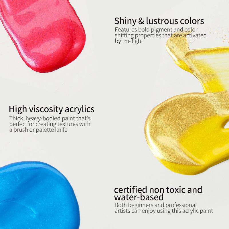Premium Metallic Acrylic Paint Kit 24 Colors 60ml Bottle, High Coverage Pigment for Artists, Kids, School Projects & Wall Murals
