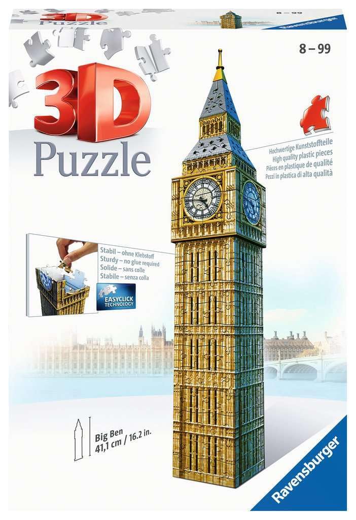 Ravensburger 3D Puzzle Big Ben 216 Pieces Finished 41cm Tall Item 12554 Recommended 3D Gift - - - Size - Number - Age 10+ - [Puzzle, Puzzle,