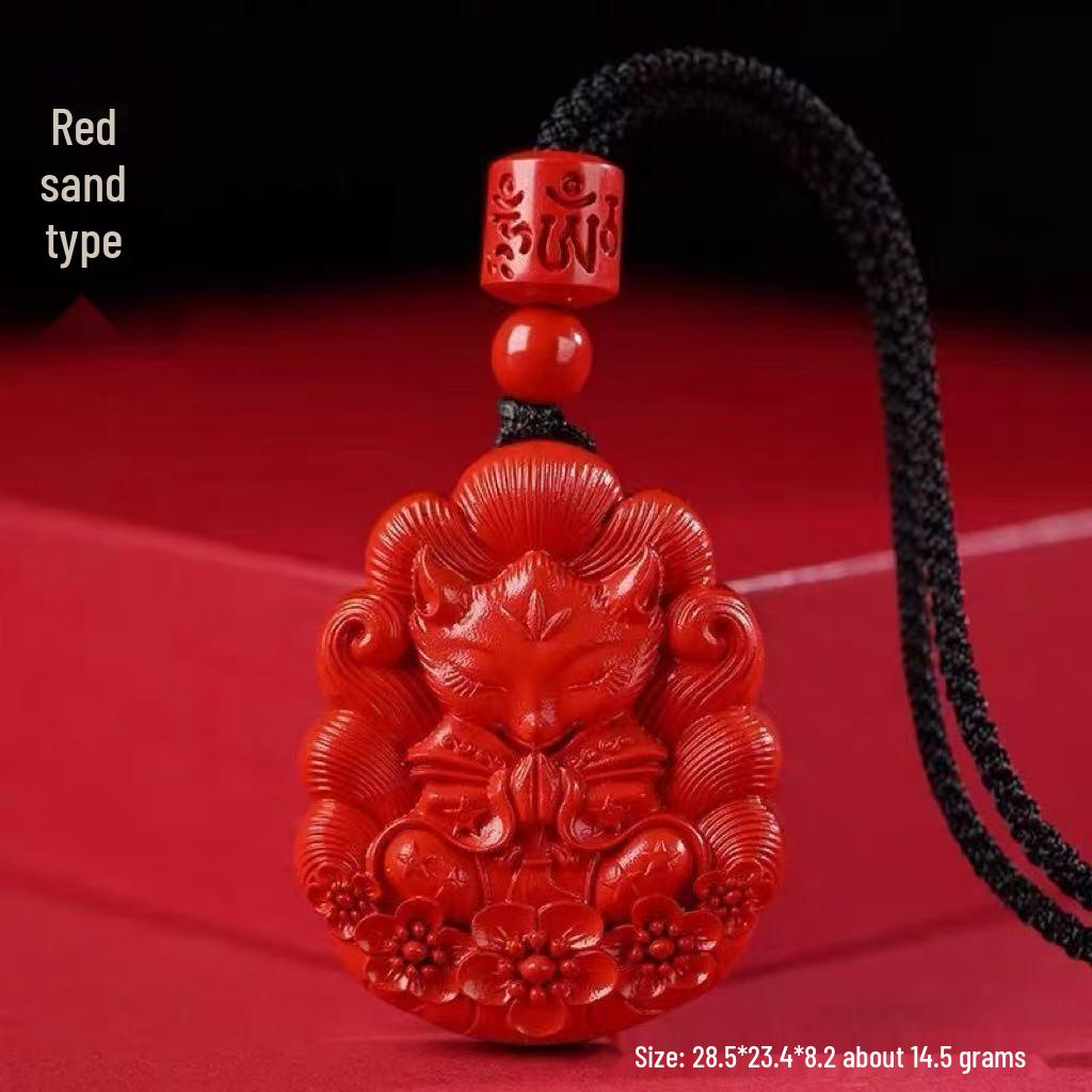 Кулон-ожерелье и брелок-шарм из циннабара, красной цинчжоуской глины, с изображением девятихвостой лисы