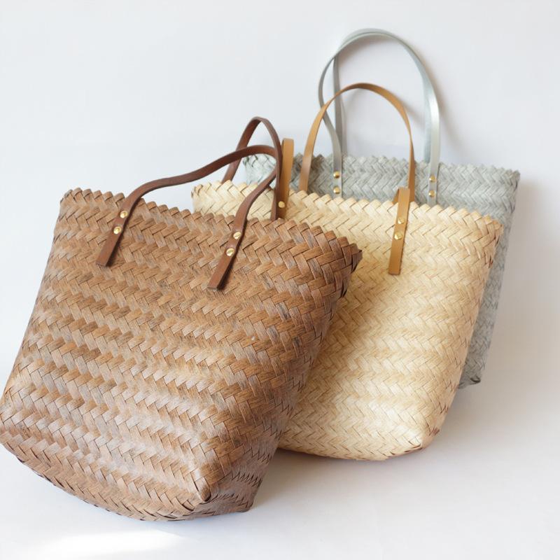 Yogodlns Summer Woven Straw Tote Bag Casual Large Capacity Rattan Beach Bag Holiday Handmade Shoulder Bag Travel Shopper Bag