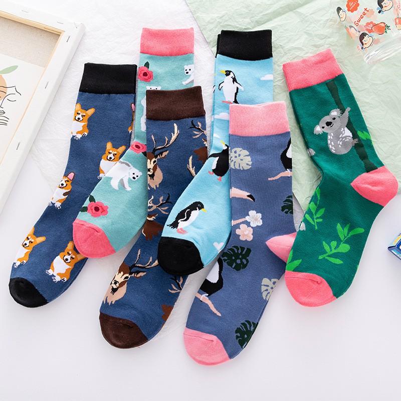 Stylish Mid-Calf Socks Men Women Animal Fruit Galaxy Print Casual Cotton