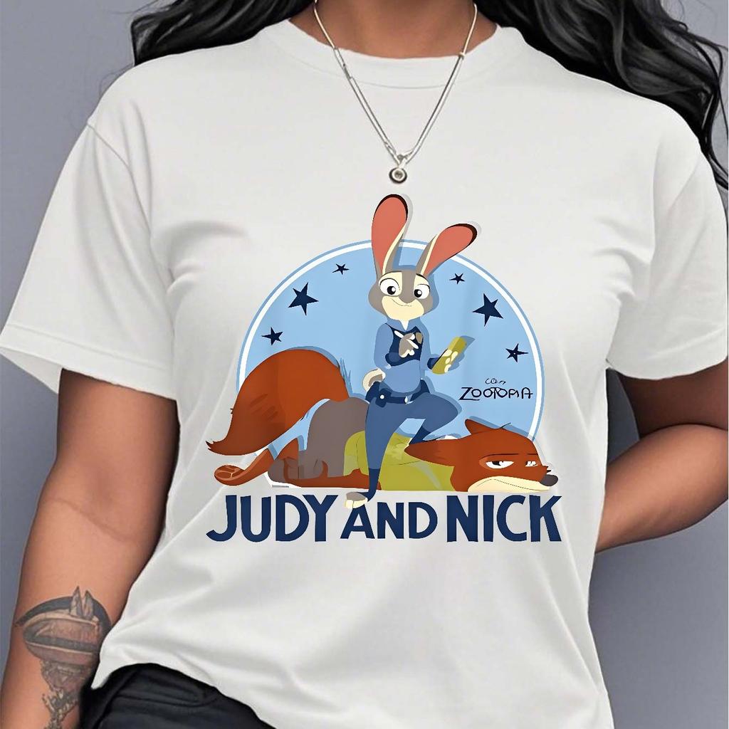 Judy and Nick Womens Loose Cotton Tshirt Zootopia Judy HoppsNick Wilder Pattern