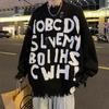 Свитер с принтом букв Свободный вязаный пуловер
