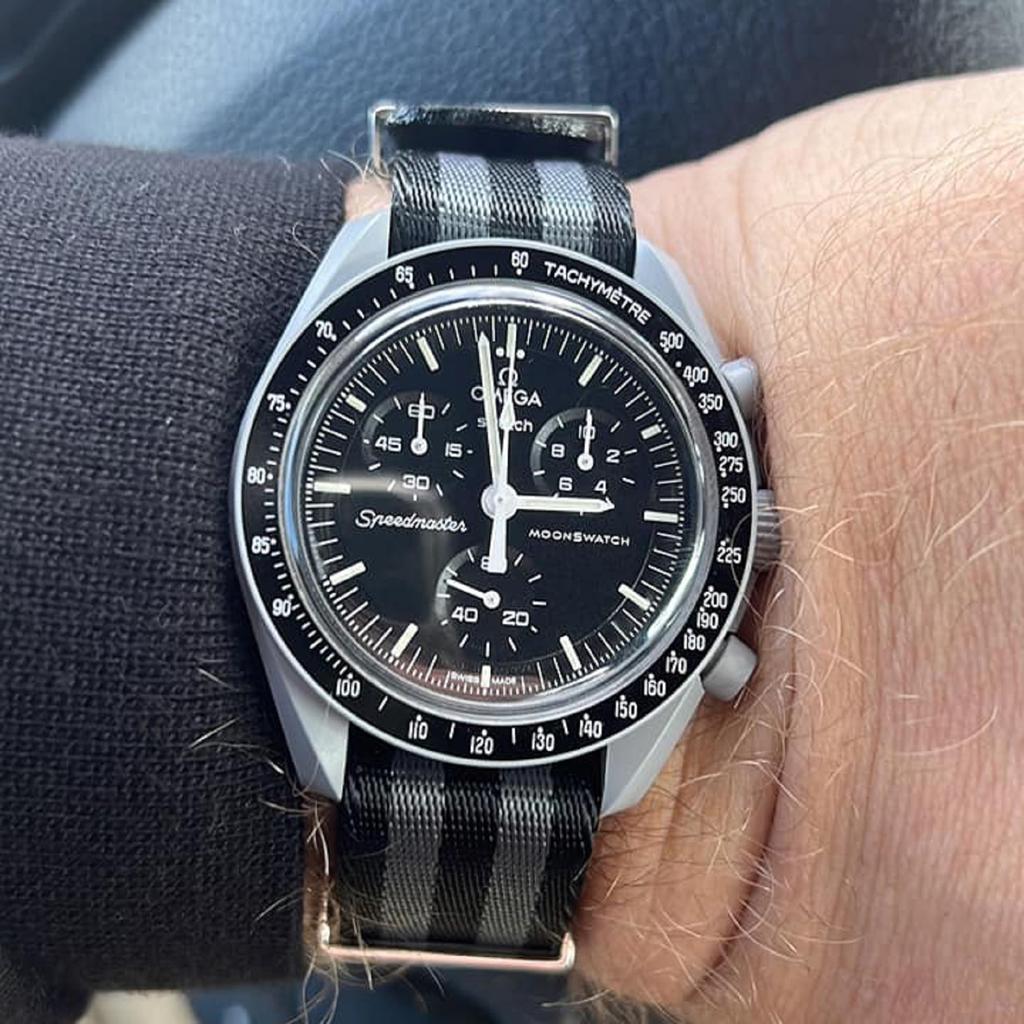 Ремешок для часов Ocdin 20 мм для Omega и легко заменяемый нейлоновый ремешок для часов унисекс X, Swatch, Speedmaster, MoonSwatch, ремешок NATO®, ремешок, (Черный / Серый)