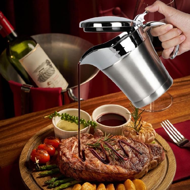 Beef Steak Gravy Dispenser Large Capacity Double Walled Insulated Stainless Steel Tomato Sauce Pots Kitchen Supplies