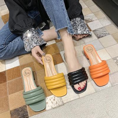 Модные элегантные женские тапочки, высококачественные, прочные, удобные, из искусственной кожи, сандалии с квадратным носком, женские туфли на низком каблуке для вечеринки d98