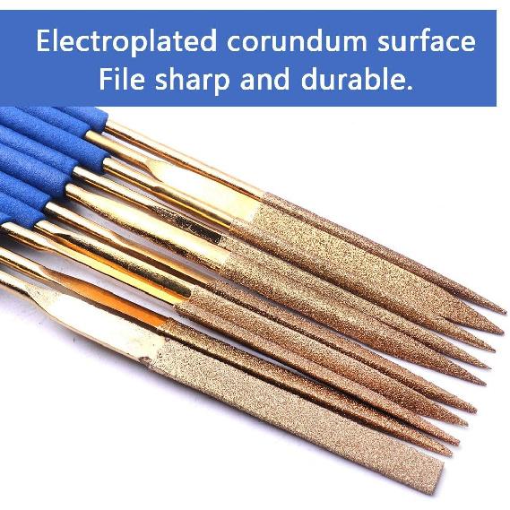 Набор мини-алмазных надфилей ATOPLEE, 10 шт. 3x140 мм, алмазные надфили с титановым покрытием для металла, стекла, дерева, камня, ювелирных изделий, включает круглый, полукруглый