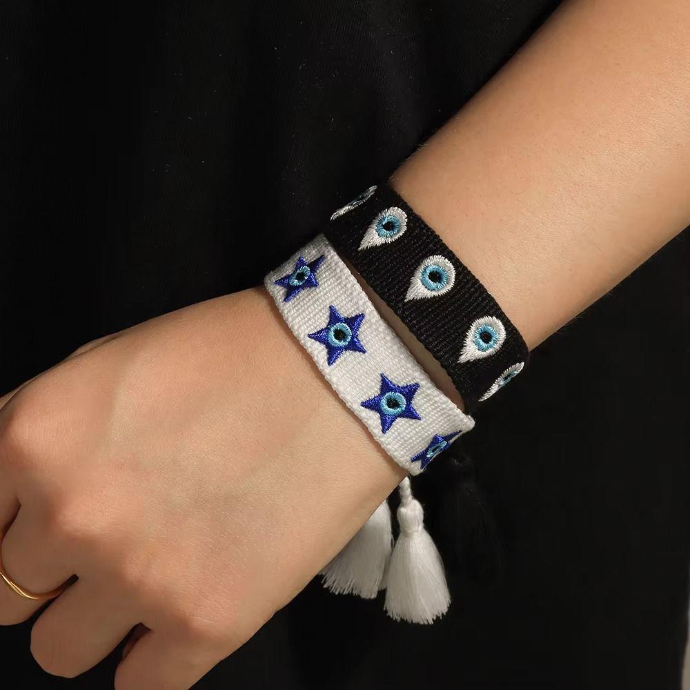 Складываемые плетеные браслеты-шармы, регулируемый веревочный браслет с синими глазами, женский, для девочек