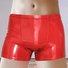 Mid-rise Elastic Waistband Men Panties U Convex Thin Stretchy Sexy Solid Color Faux Leather Shorts Briefs Daily Wear