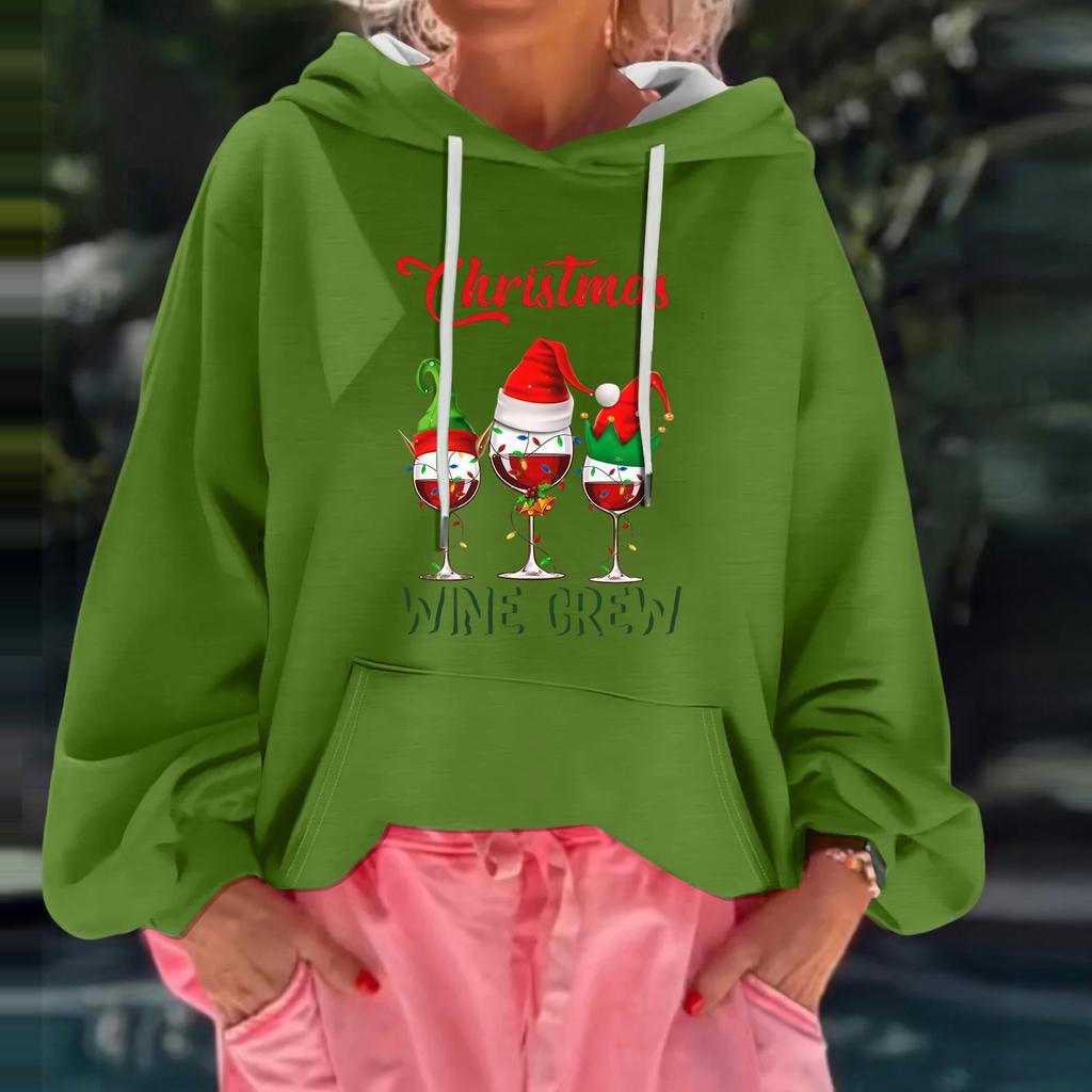 Women's Christmas Print Loose Casual Long Sleeve Hooded Sweatshirt