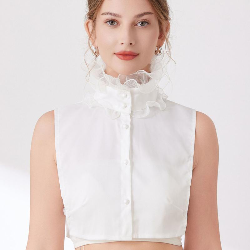 Elegant White Pleated Ruffle High Collar Detachable Sweater Blouse Stand Collar Girls Half Shirt Collar Neckwear Top
