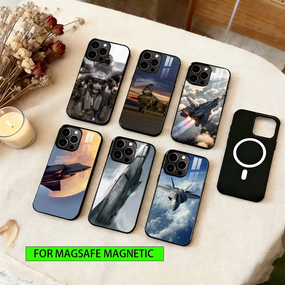 Чехол для телефона 'Истребители взлетают' для iPhone 17, 16, 15, 14, 13, 12, 11 Plus, Pro, Магнитный, Для беспроводной зарядки MagSafe