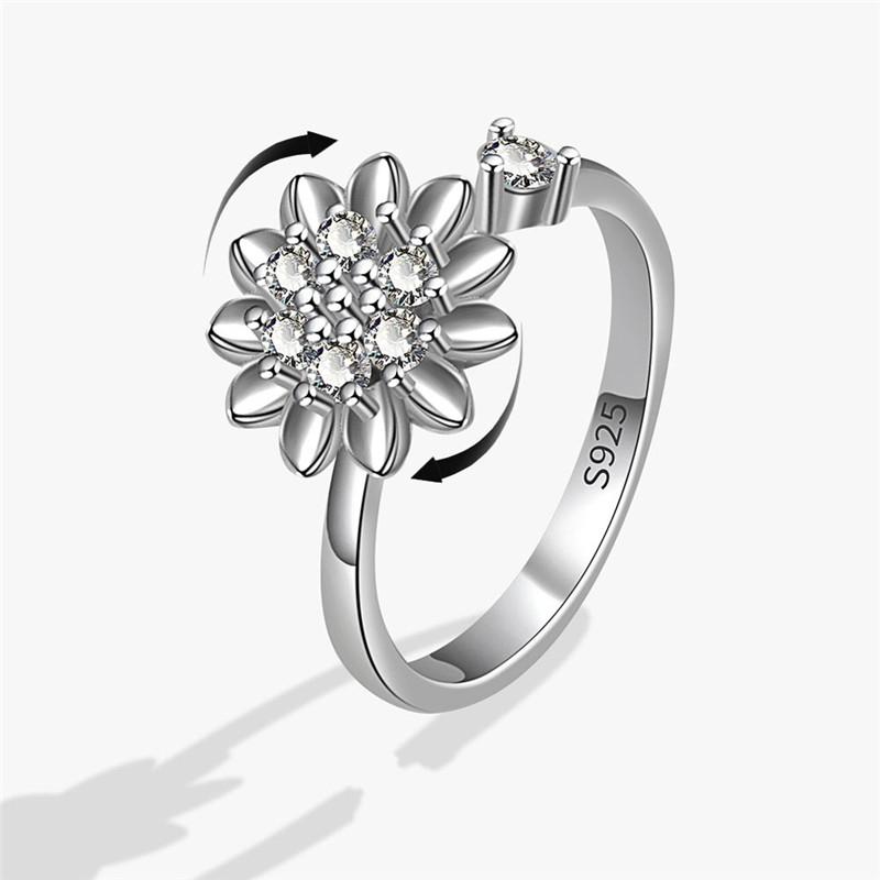 Fashion Beads Anxiety Ring Fidget Spinner Rings Korea Crystal Butterfly Flower Star Moon Ring Anti Stress Jewelry Gift