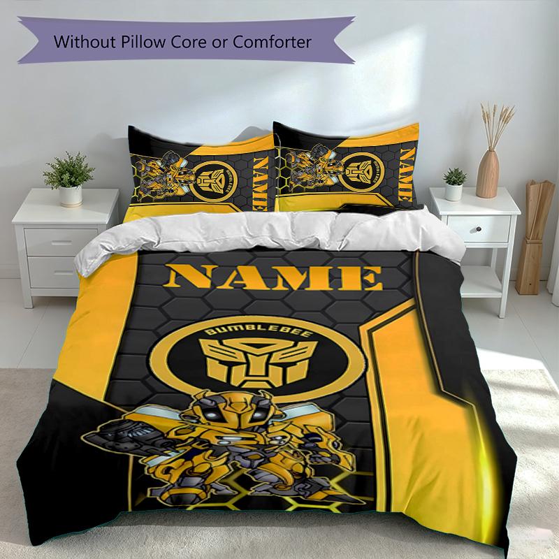 3pcs Custom Name Bumblebee Set,Includes 1 Duvet Cover and 2 Pillowcases,All-season Bedroom Decor