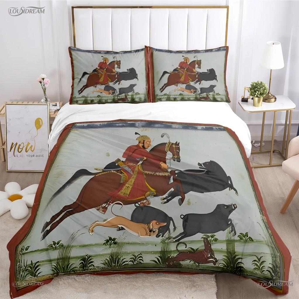 Fashion Ethnic Frame Horse Duvet Cover Comforter Bedding Set Soft Quilt Cover and Pillowcases for Teens Single/Double/Queen/King