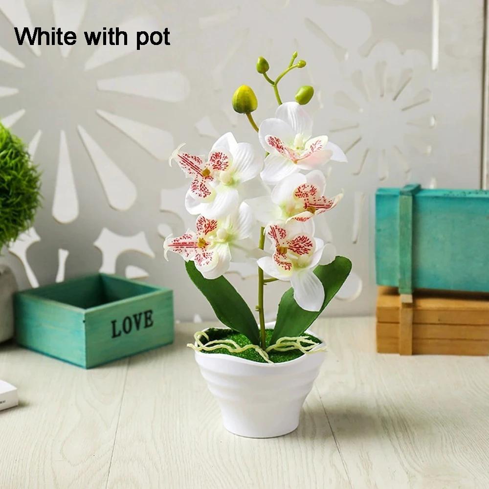 Орхидея Искусственные Орхидеи Цветы с Вазой Белое Растение Шелк Искусственные Орхидеи Искусственные Цветочные Композиции для Украшения Дома