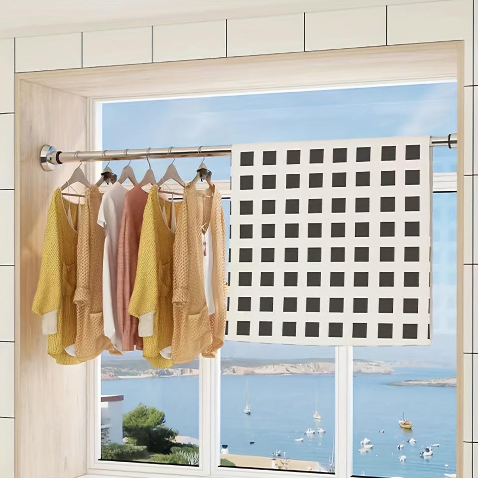 1 шт. Телескопическая штанга из нержавеющей стали без перфорации - Универсальная для шторки для душа в ванной, сушки на балконе, подвешивания штор в гардеробе и спальне