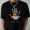 Retro Surfing Palm Tree Hand Beach Paradise Letter Motorcycle T-Shirt Men Hip Hop Unisex Casua