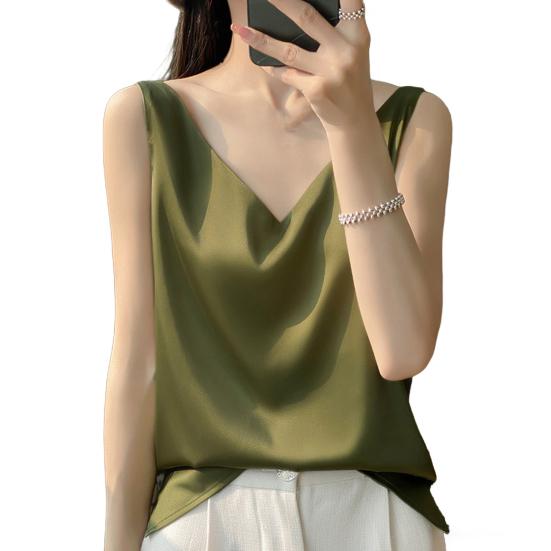 Женский жилет с V-образным вырезом без рукавов, однотонные топы свободного кроя из гладкого атласа, универсальная повседневная одежда