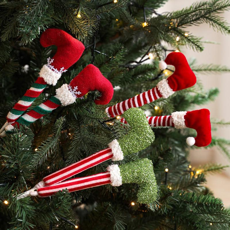 Christmas elf leg cuttings hook boots plush toy wrap around spring plastic doll Christmas party decoration