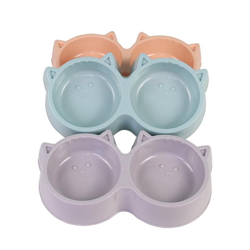 Противоскользящая большая кошачья мордочка, двойная миска для домашних животных, цвет макарон, пластик для собак и кошек