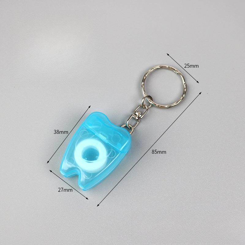 50pcs Dental Floss Tooth Keychain Portable Floss Roll Tooth-Shaped Key Chain Teeth Care Oral Clean Tool