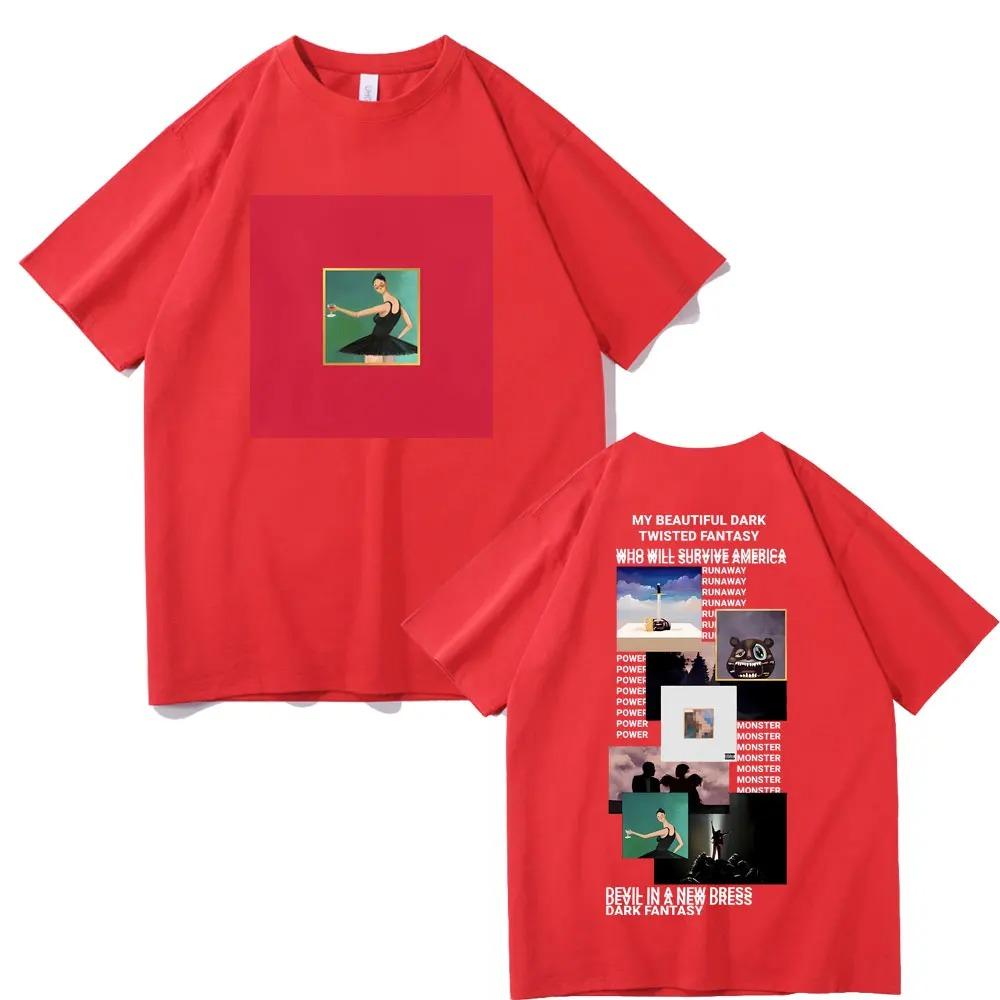 Kanye West My Beautiful Dark Twisted Fantasy Cover TShirt Donda The College Dropout Unisexs HipHop Retro Cotton Streetwear