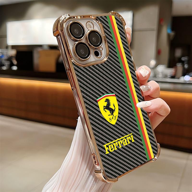 Popular car logo F-Ferraris Plating Phone Case For iPhone 17 16e 15 14 13 12 11 Pro Max X XR XSMax 7 8 Mini Air Plus Anti-Fall