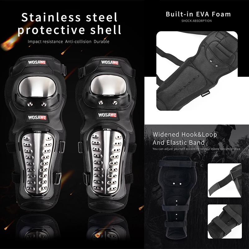 WOSAWE Motocross Racing Stainless Steel Protective Gear Motorcycle Knee Pads Knee Protector Equipment Off-road Elbow Guards